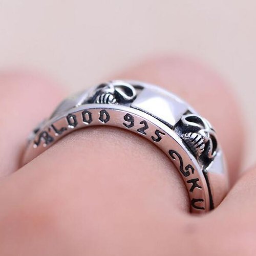 Men's Sterling Silver Skull Blood Spinner Ring