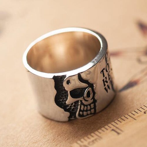 Men's Sterling Silver Skull Wide Band Ring