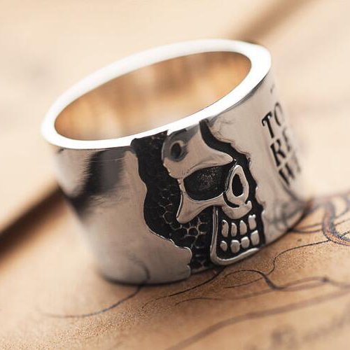 Men's Sterling Silver Skull Wide Band Ring