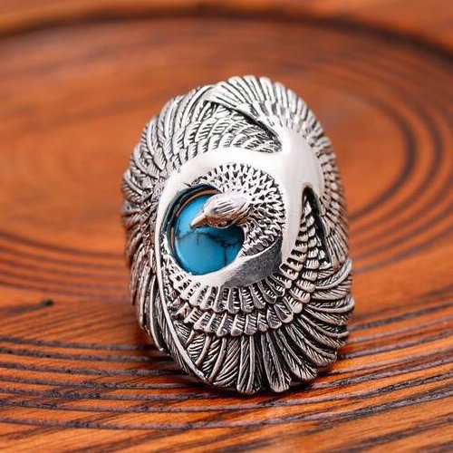 Men's Sterling Silver Turquoise Eagle Ring