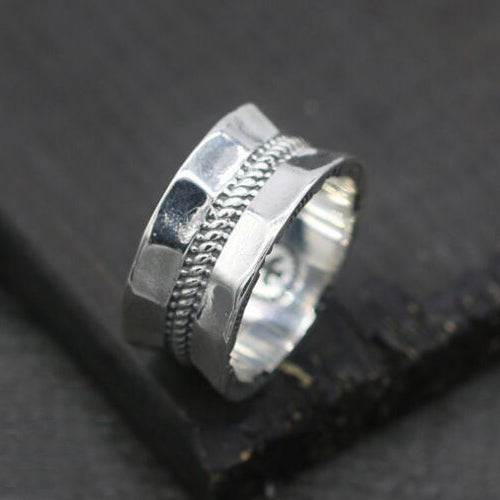 Sterling Silver Hammered Rope Band Ring