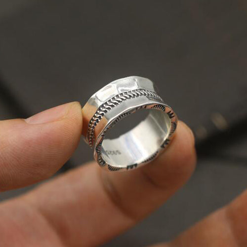 Sterling Silver Hammered Rope Band Ring