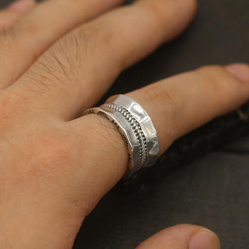 Sterling Silver Hammered Rope Band Ring