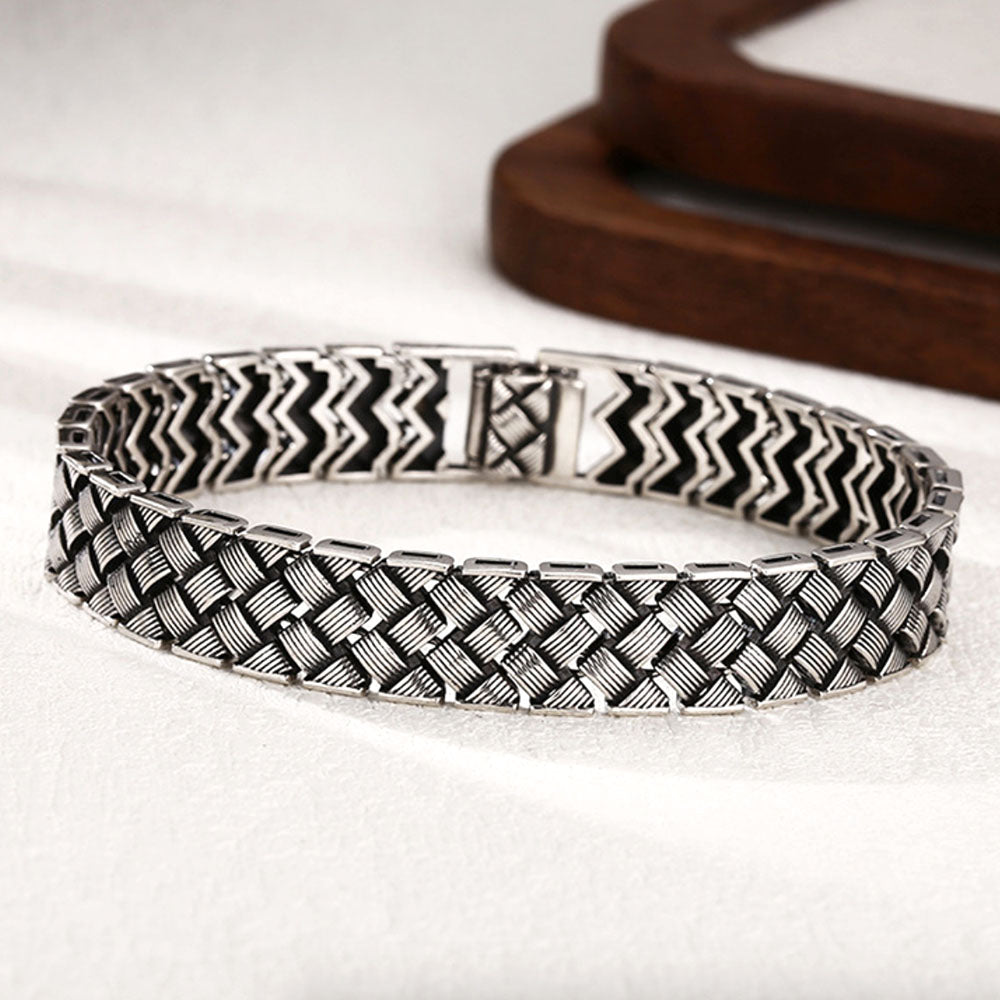 Men's Sterling Silver Basket Braided Bracelet