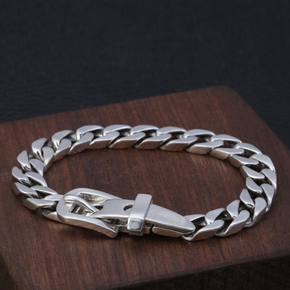 Men's Sterling Silver Belt Buckle Curb Chain Bracelet