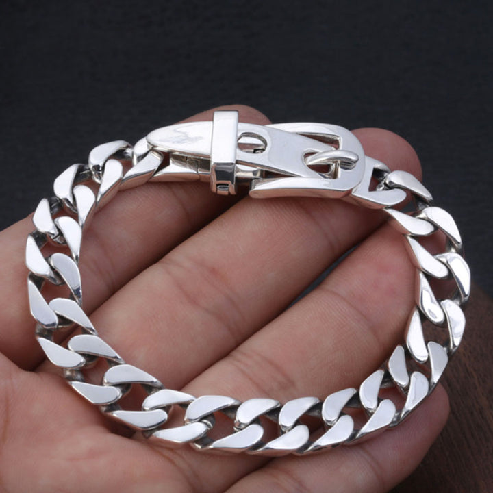 Men's Sterling Silver Belt Buckle Curb Chain Bracelet