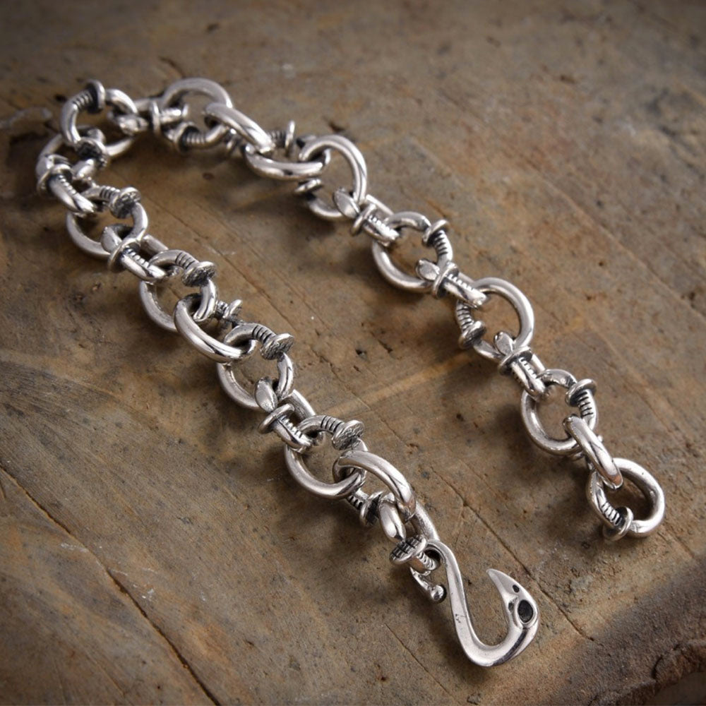 Men's Sterling Silver Eagle Hook Nail Link Bracelet