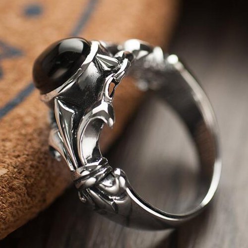 Men's Sterling Silver Black Agate Ring