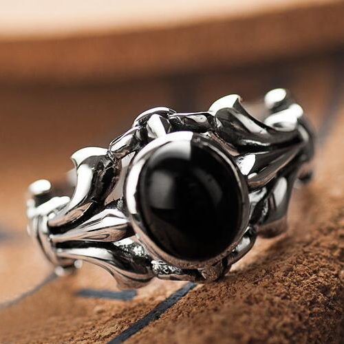 925 silver ring store vintage black agate gem ring