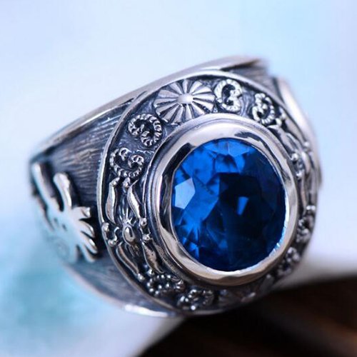 Men's Sterling Silver Blue Crystal Ring