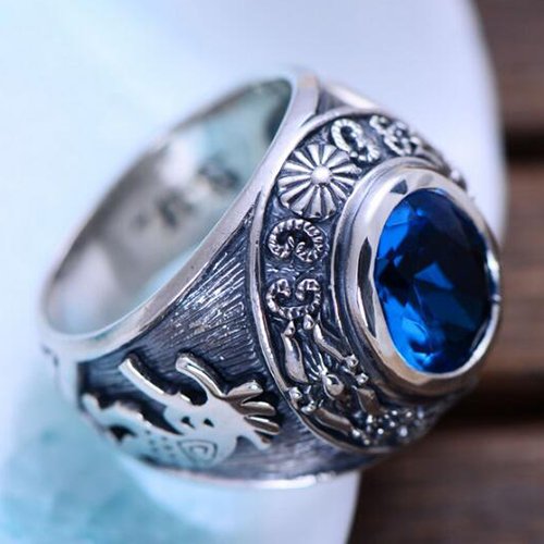 Men's Sterling Silver Blue Crystal Ring