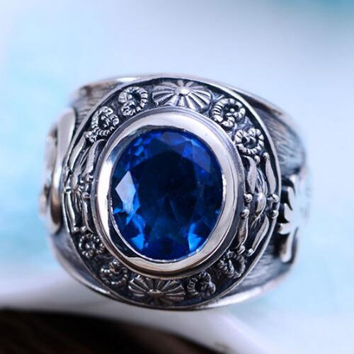 Men's Sterling Silver Blue Crystal Ring