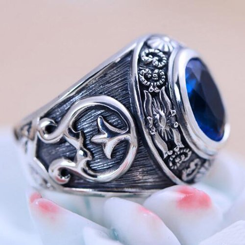 Men's Sterling Silver Blue Crystal Ring