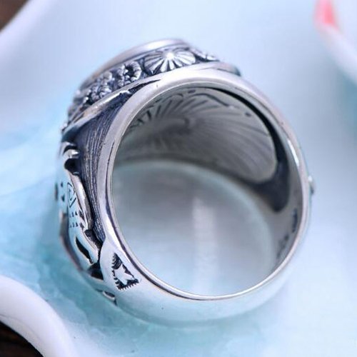 Men's Sterling Silver Blue Crystal Ring