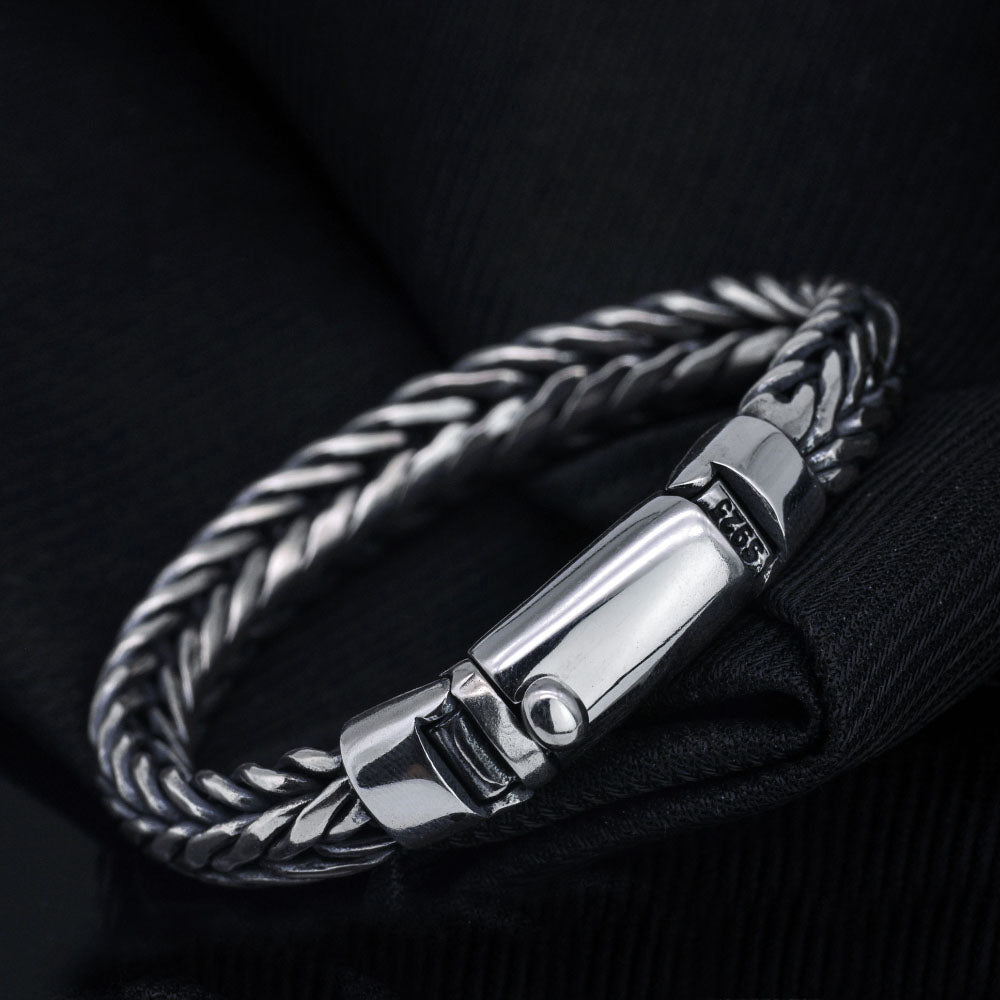 Bracelet chaîne tressée en argent sterling pour hommes