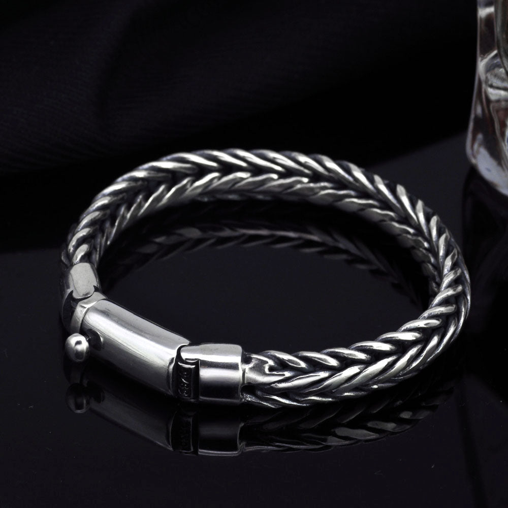 Pulsera de cadena trenzada de plata de ley para hombre