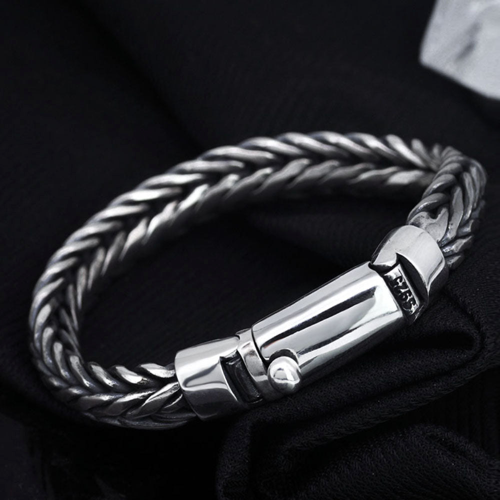 Pulsera de cadena trenzada de plata de ley para hombre