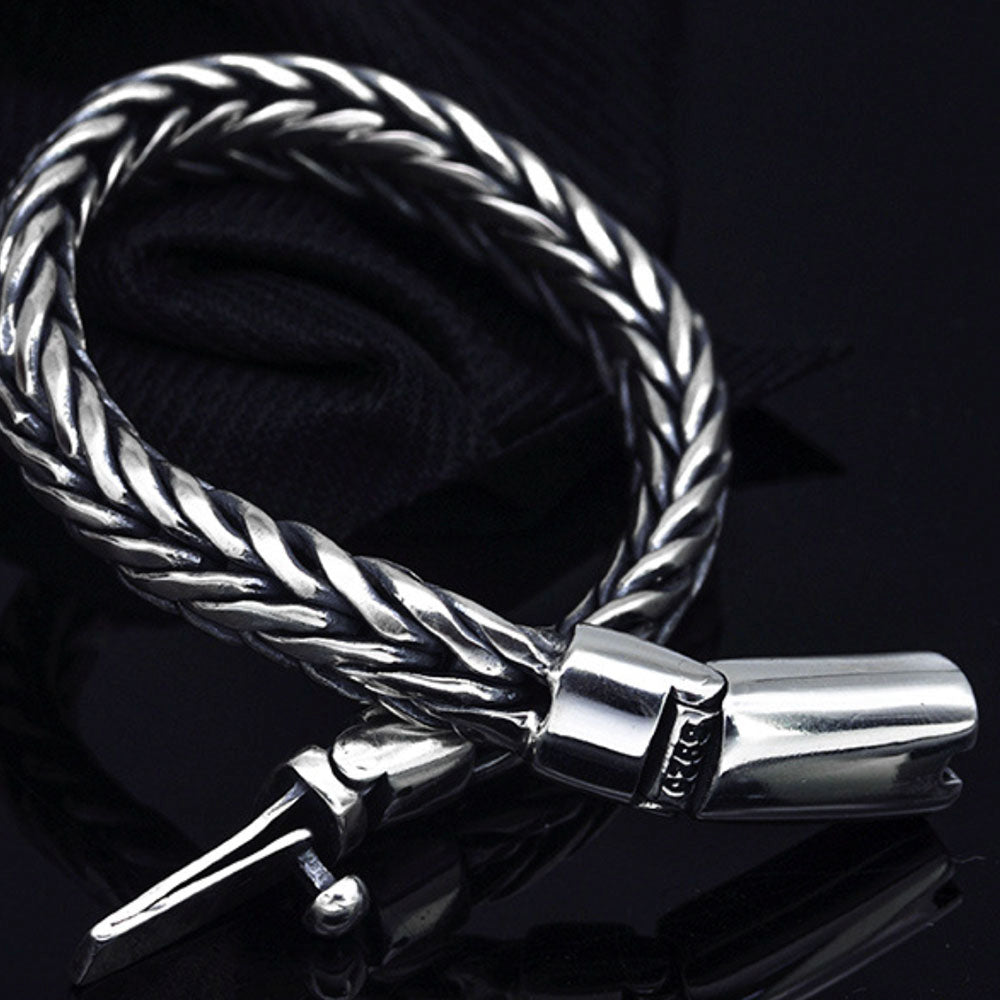 Pulsera de cadena trenzada de plata de ley para hombre