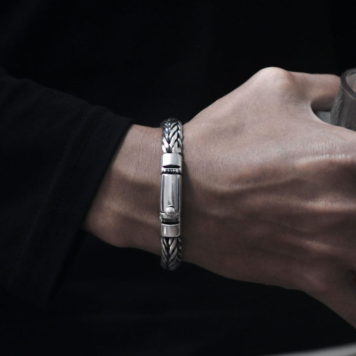 Bracelet chaîne tressée en argent sterling pour hommes