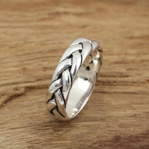 Men's Sterling Silver Braided Pattern Band Ring