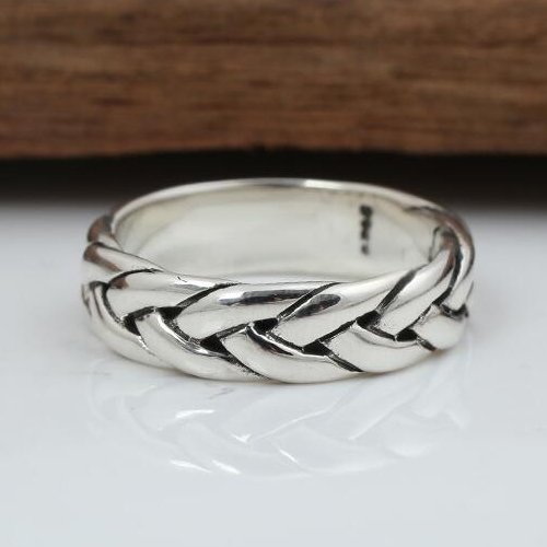 Men's Sterling Silver Braided Pattern Band Ring