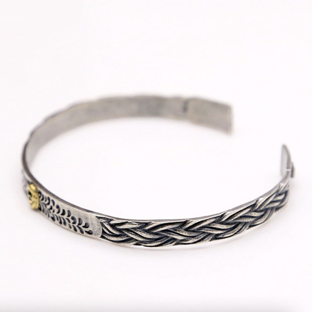 Men's Sterling Silver Braided Pattern Skull Cuff Bracelet