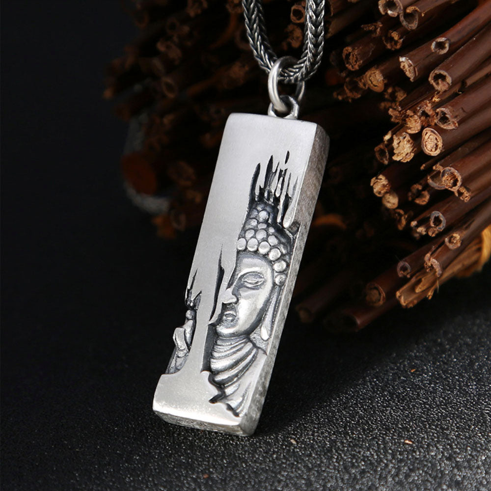 Men's Sterling Silver Buddha Pendant Necklace