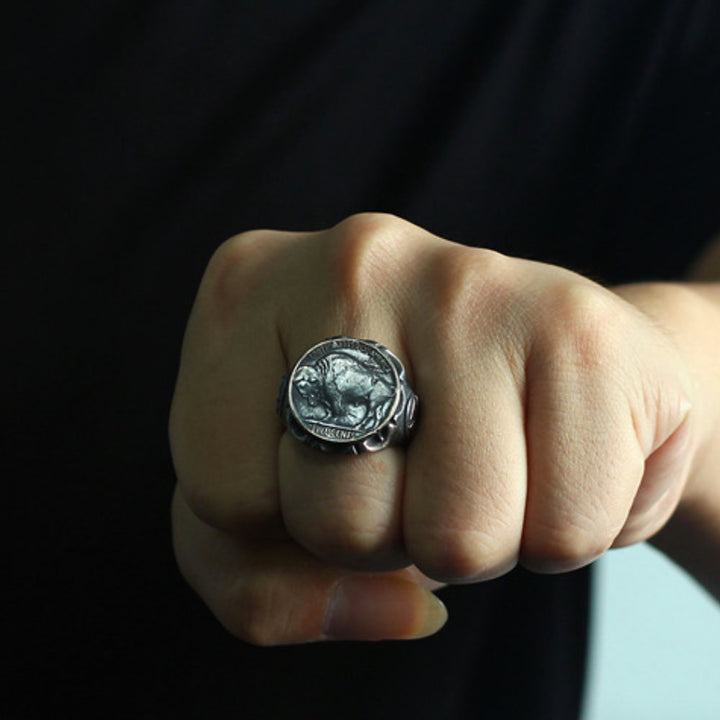 Men's Sterling Silver Buffalo Coin Ring