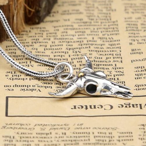 Men's Sterling Silver Bull Skull Necklace