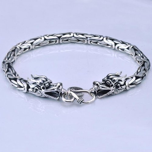 Men's Sterling Silver Byzantine Chain Dragon Bracelet