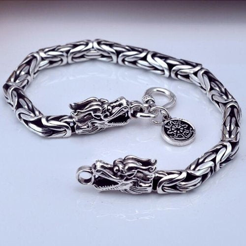 Men's Sterling Silver Byzantine Chain Dragon Bracelet