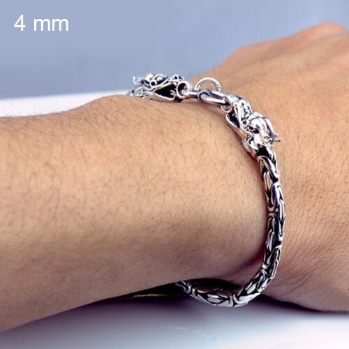 Men's Sterling Silver Byzantine Chain Dragon Bracelet