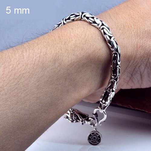 Men's Sterling Silver Byzantine Chain Dragon Bracelet