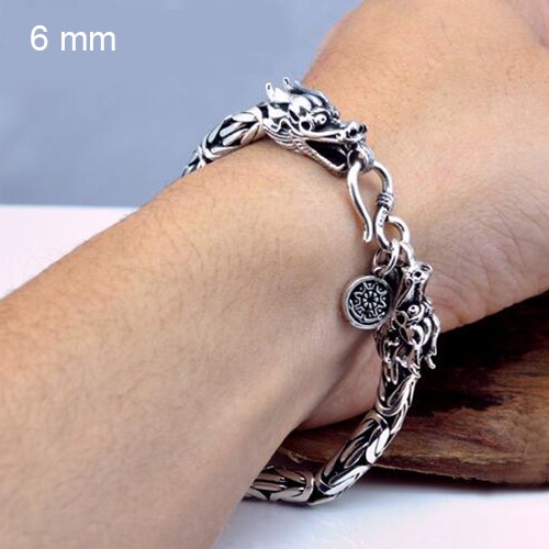 Men's Sterling Silver Byzantine Chain Dragon Bracelet