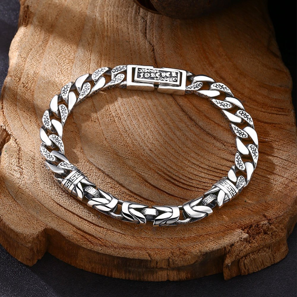 Men's Sterling Silver Byzantine and Cuban Chain Bracelet