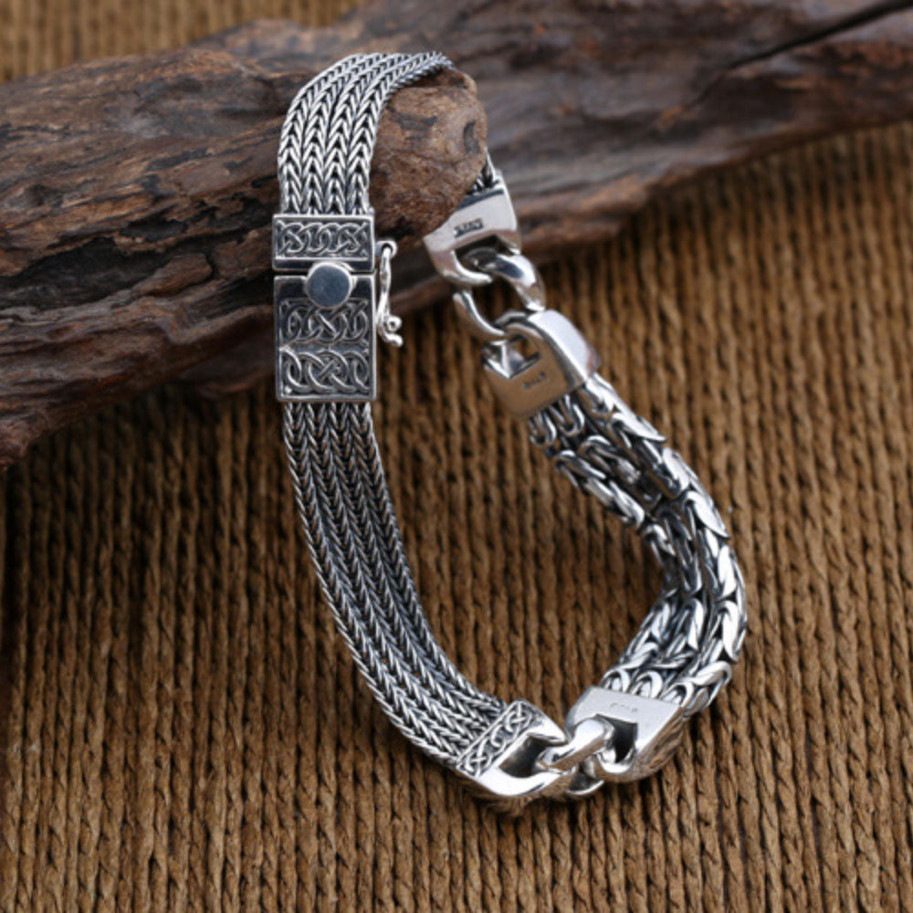 Men's Sterling Silver Byzantine and Wheat Chain Bracelet