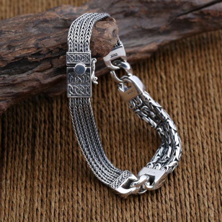 Bracelet pour hommes en argent sterling byzantin et chaîne de blé