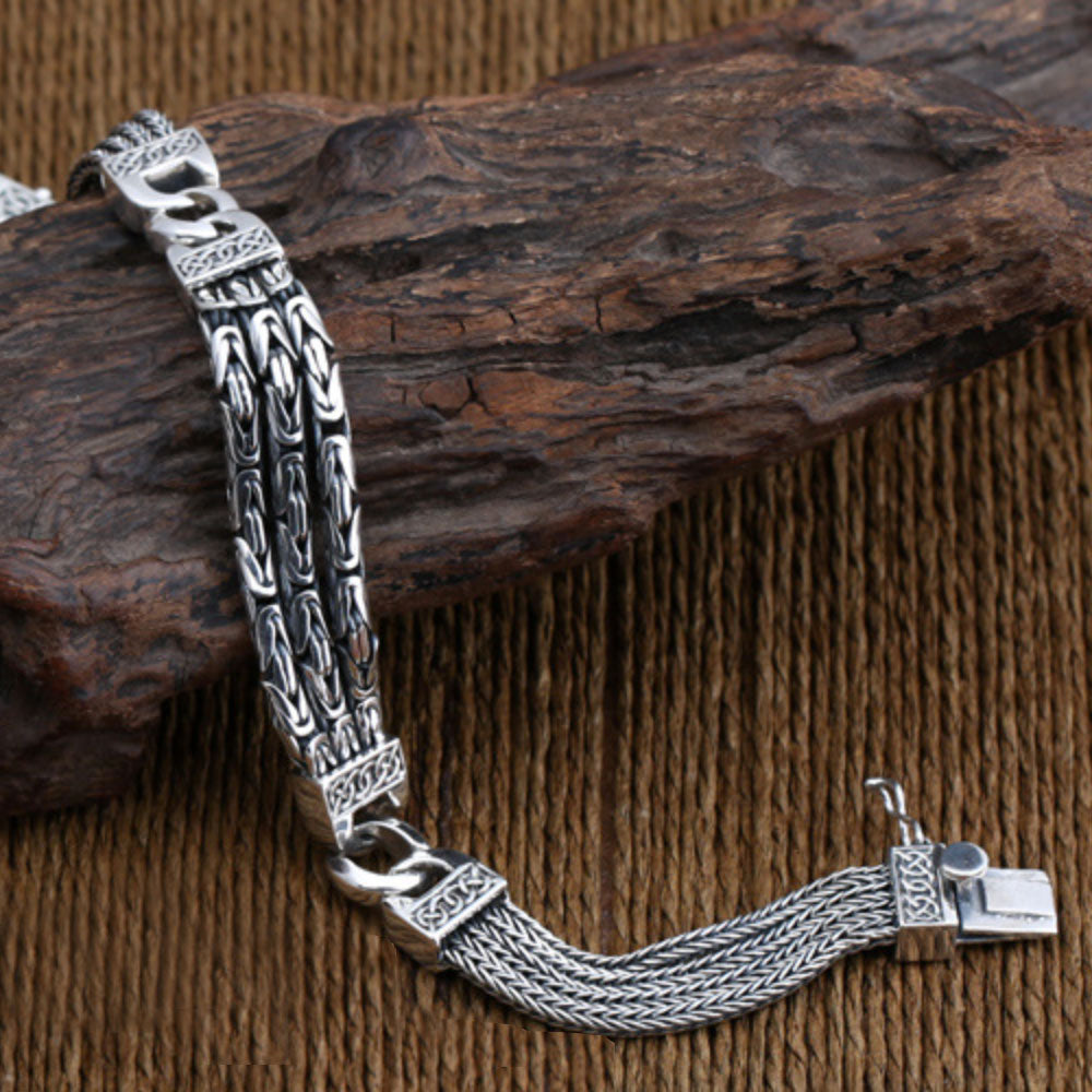 Men's Sterling Silver Byzantine and Wheat Chain Bracelet