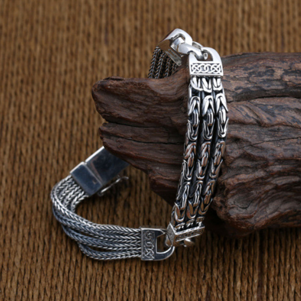 Men's Sterling Silver Byzantine and Wheat Chain Bracelet