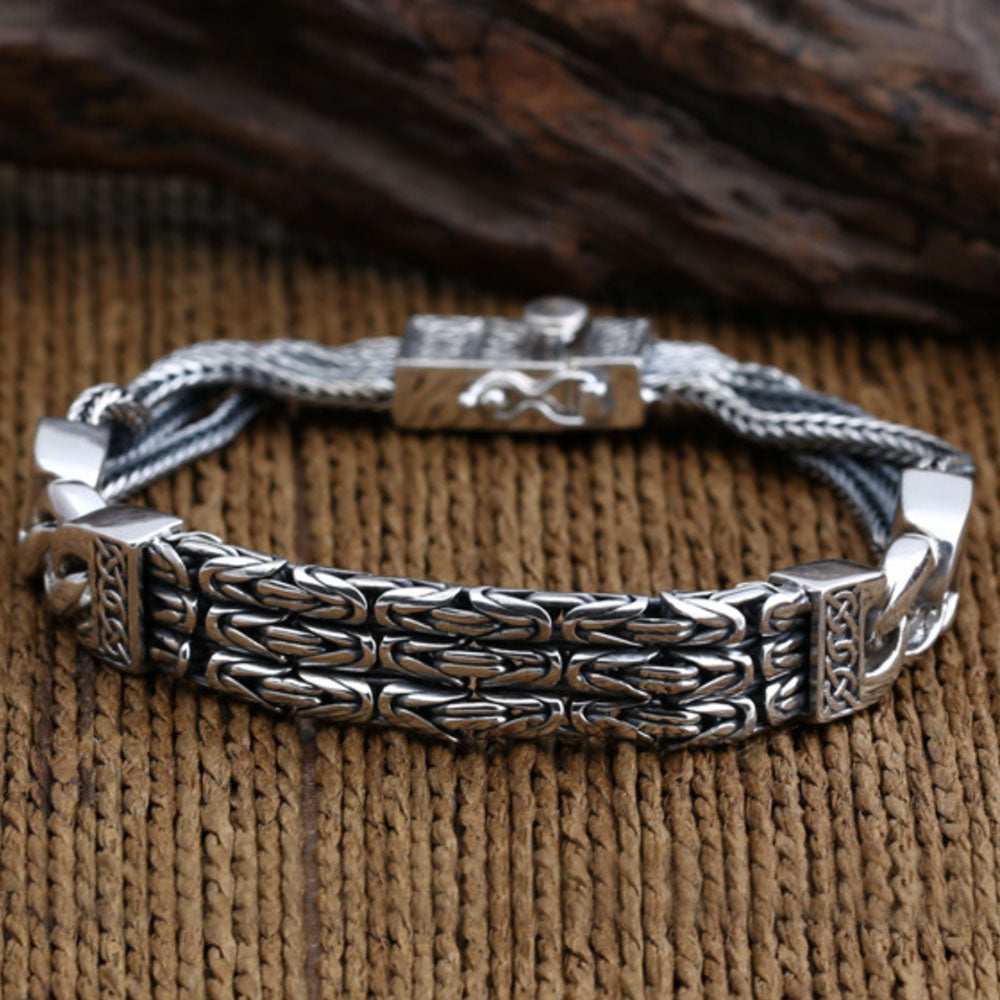 Men's Sterling Silver Byzantine and Wheat Chain Bracelet