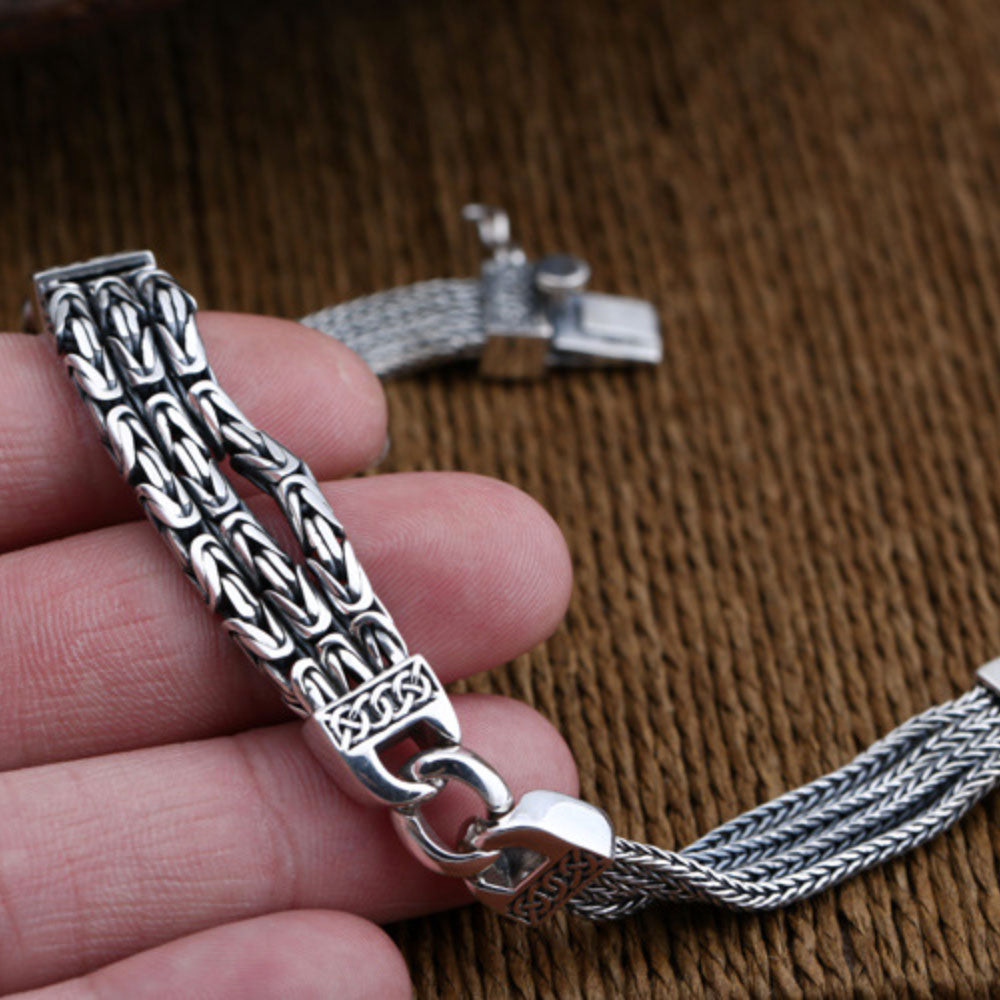 Men's Sterling Silver Byzantine and Wheat Chain Bracelet