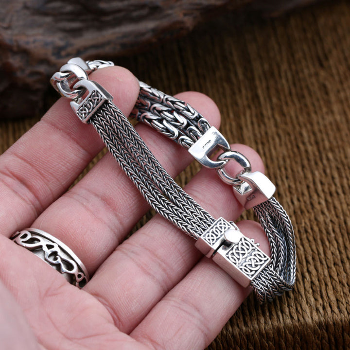 Men's Sterling Silver Byzantine and Wheat Chain Bracelet