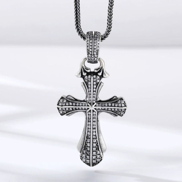 Men's Sterling Silver CZ Cross Necklace