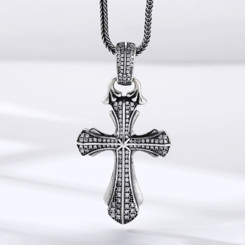 Men's Sterling Silver CZ Cross Necklace