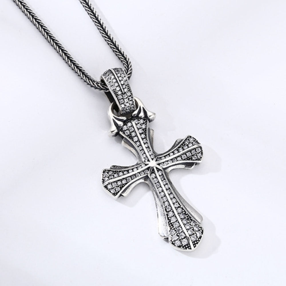 Men's Sterling Silver CZ Cross Necklace