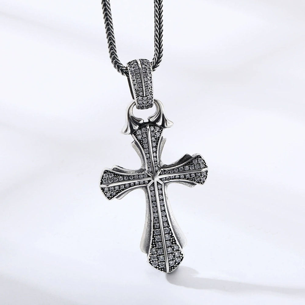 Men's Sterling Silver CZ Cross Necklace