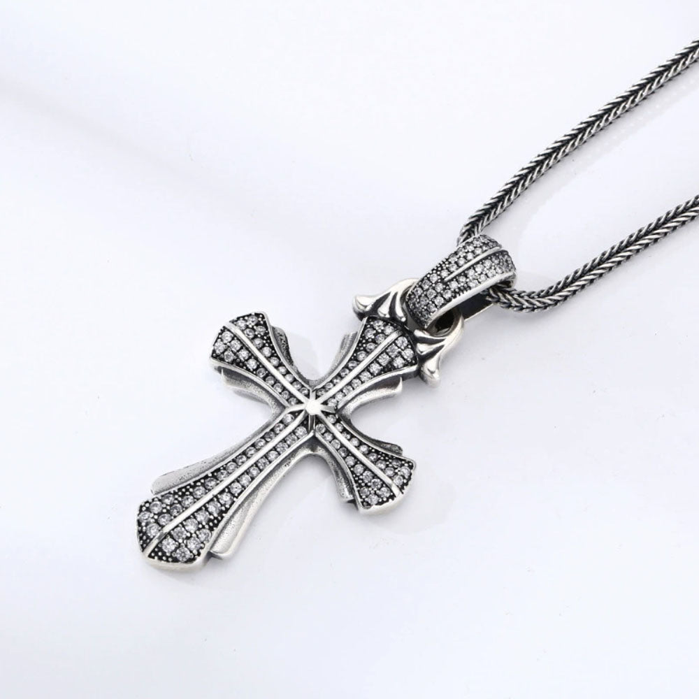 Men's Sterling Silver CZ Cross Necklace