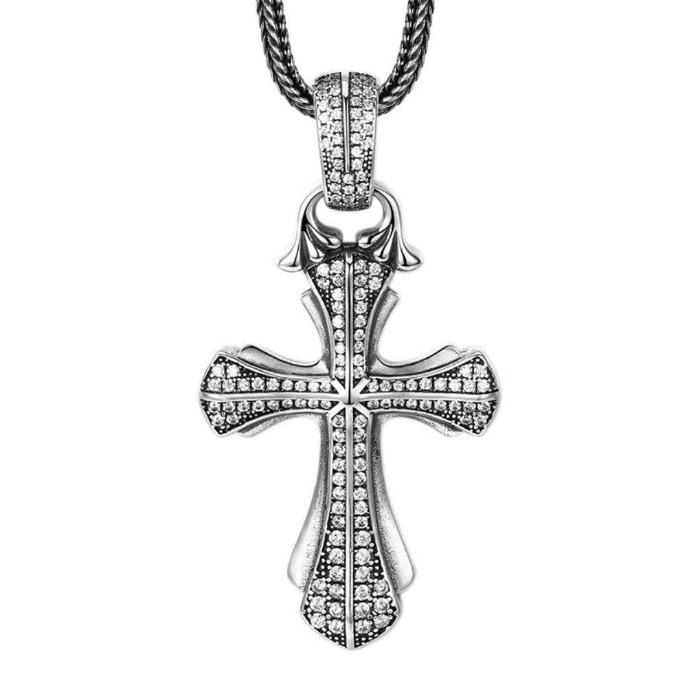Men's Sterling Silver CZ Cross Necklace