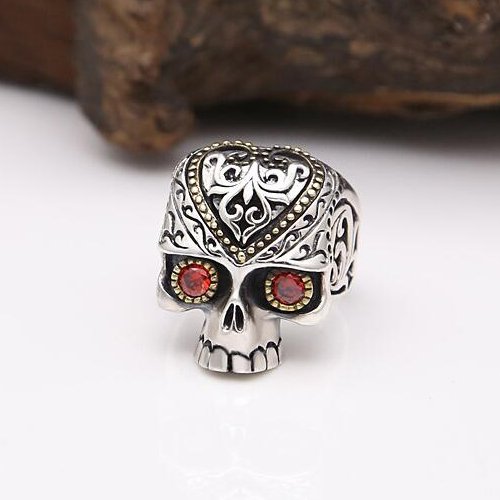 Men's Sterling Silver CZ Eyes Skull Ring