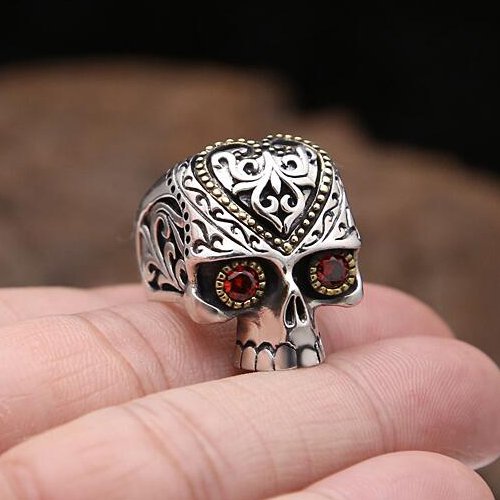 Men's Sterling Silver CZ Eyes Skull Ring